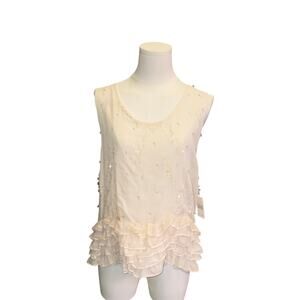 Roxywear by Roxanne Heptner Silk Sequin Ruffle Tank Top Cami L NWT fairy